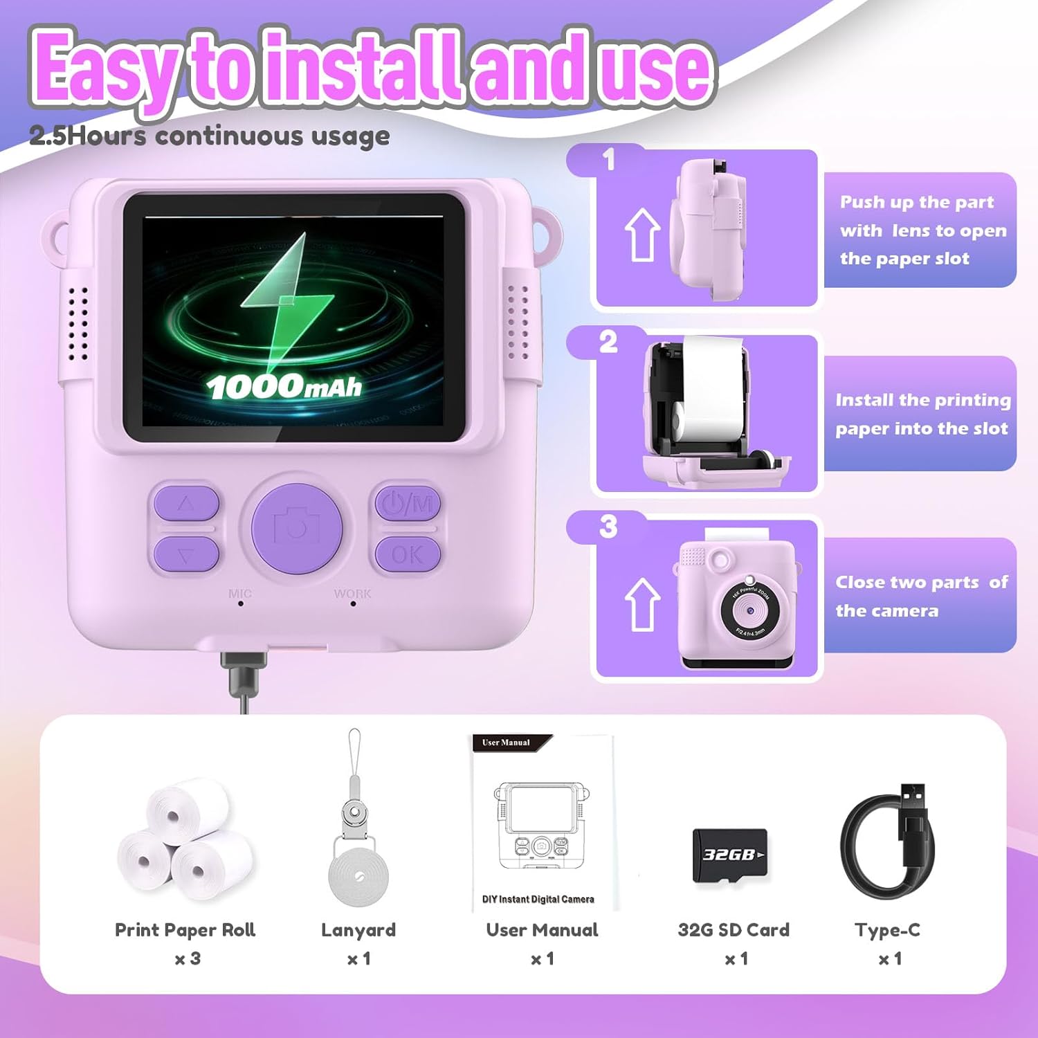 Kids Instant Print Camera - 32GB SD