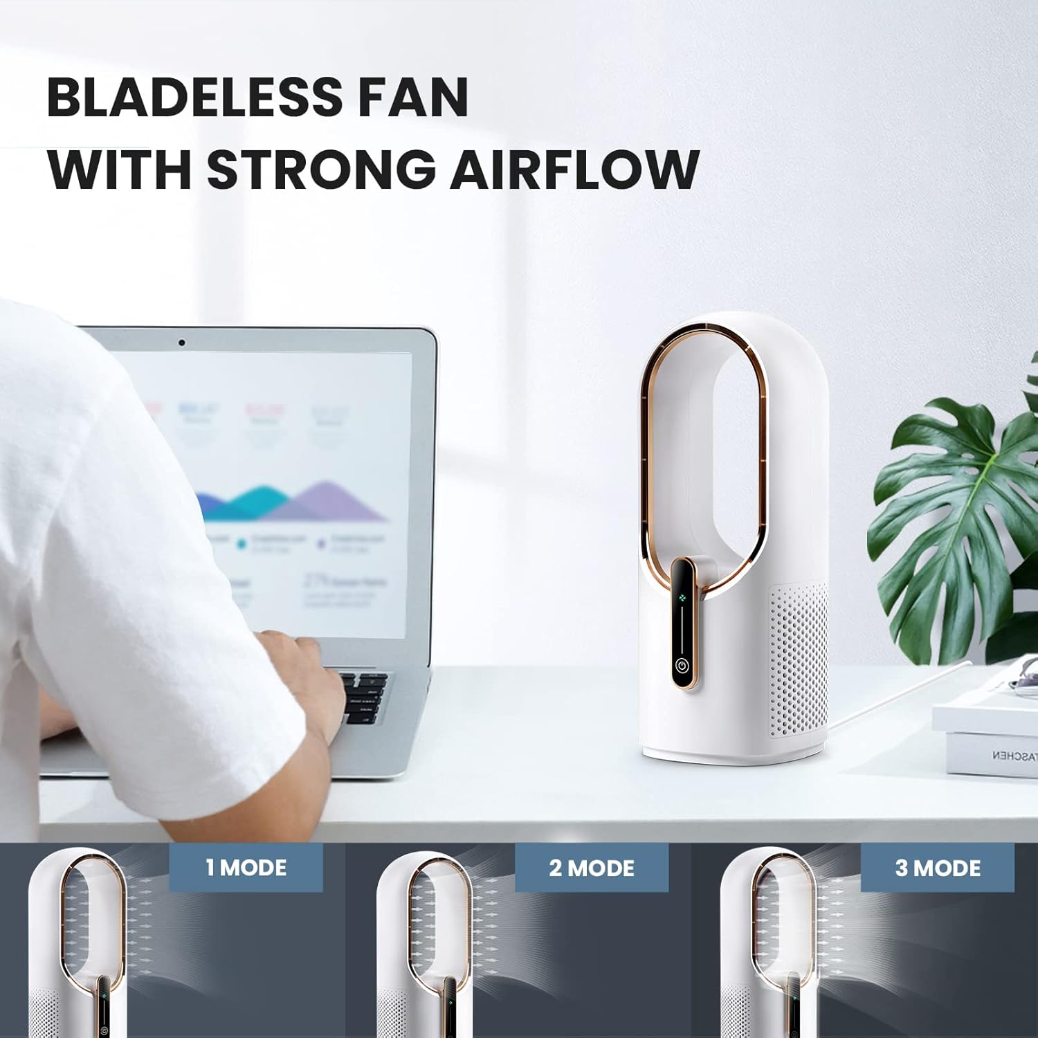 Bladeless Desk Fan Quiet 3 Speed
