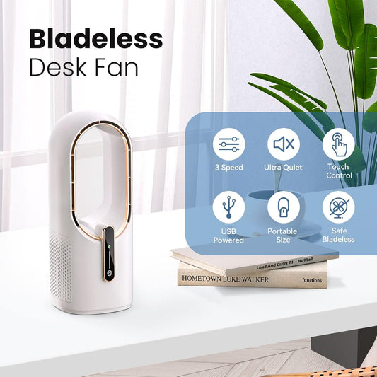 Bladeless Desk Fan Quiet 3 Speed