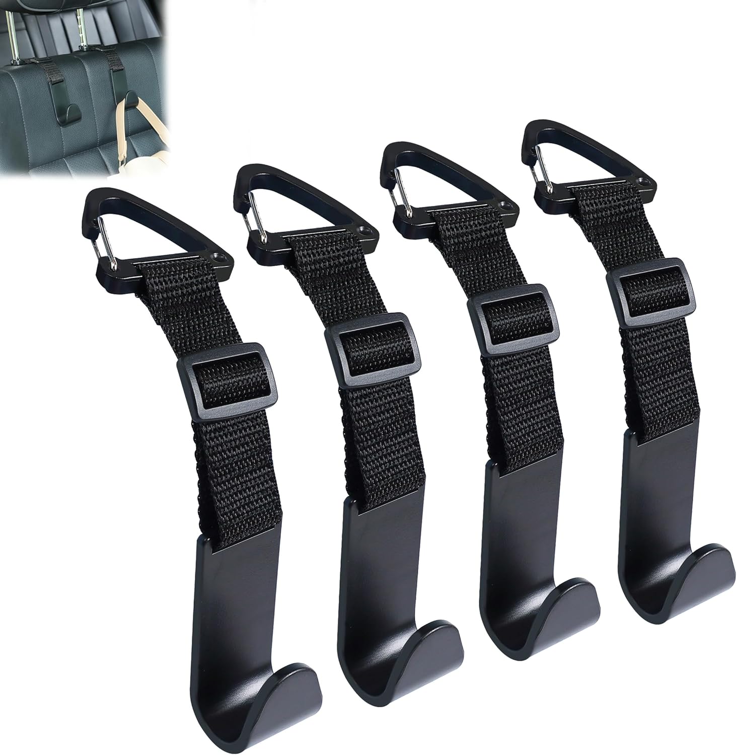 Car Headrest Hooks 4 Pack Black