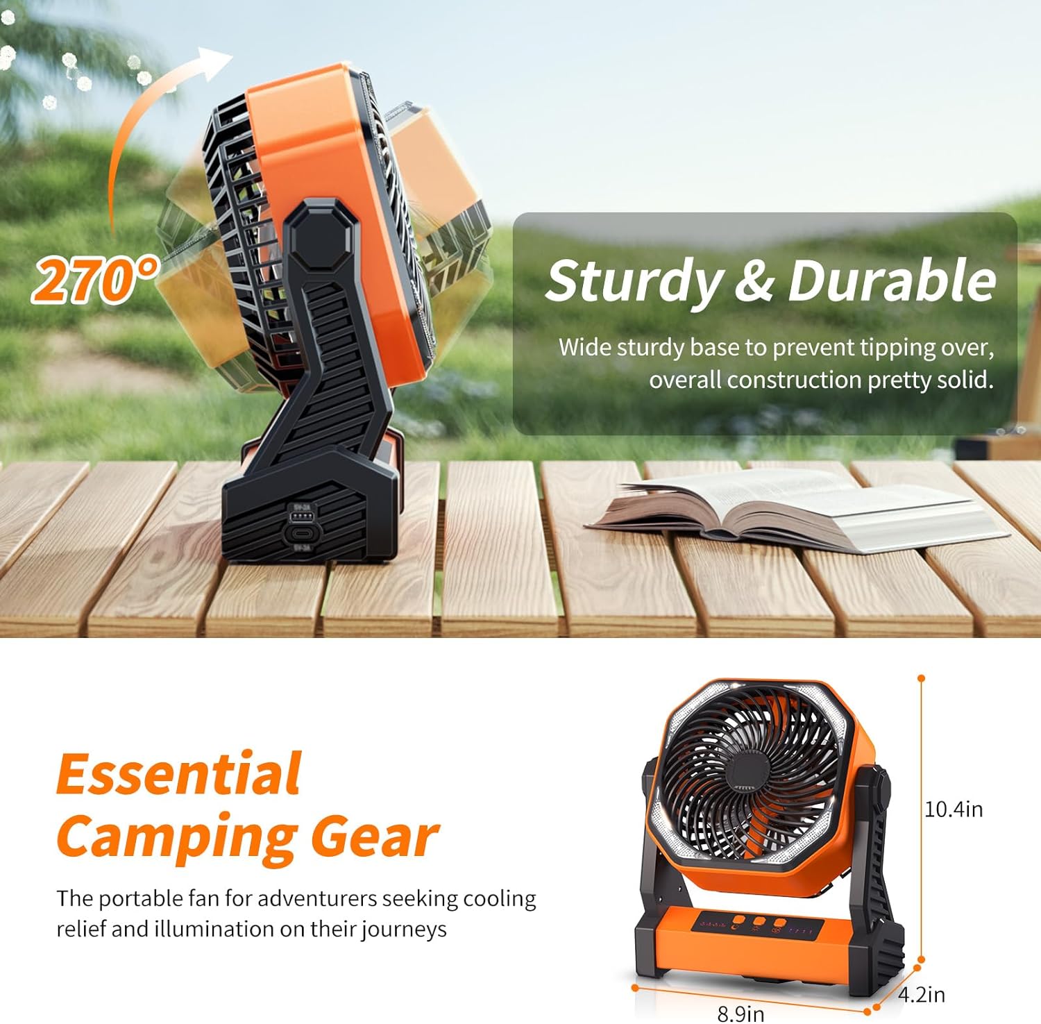 Camping Fan with Light, USB Fan