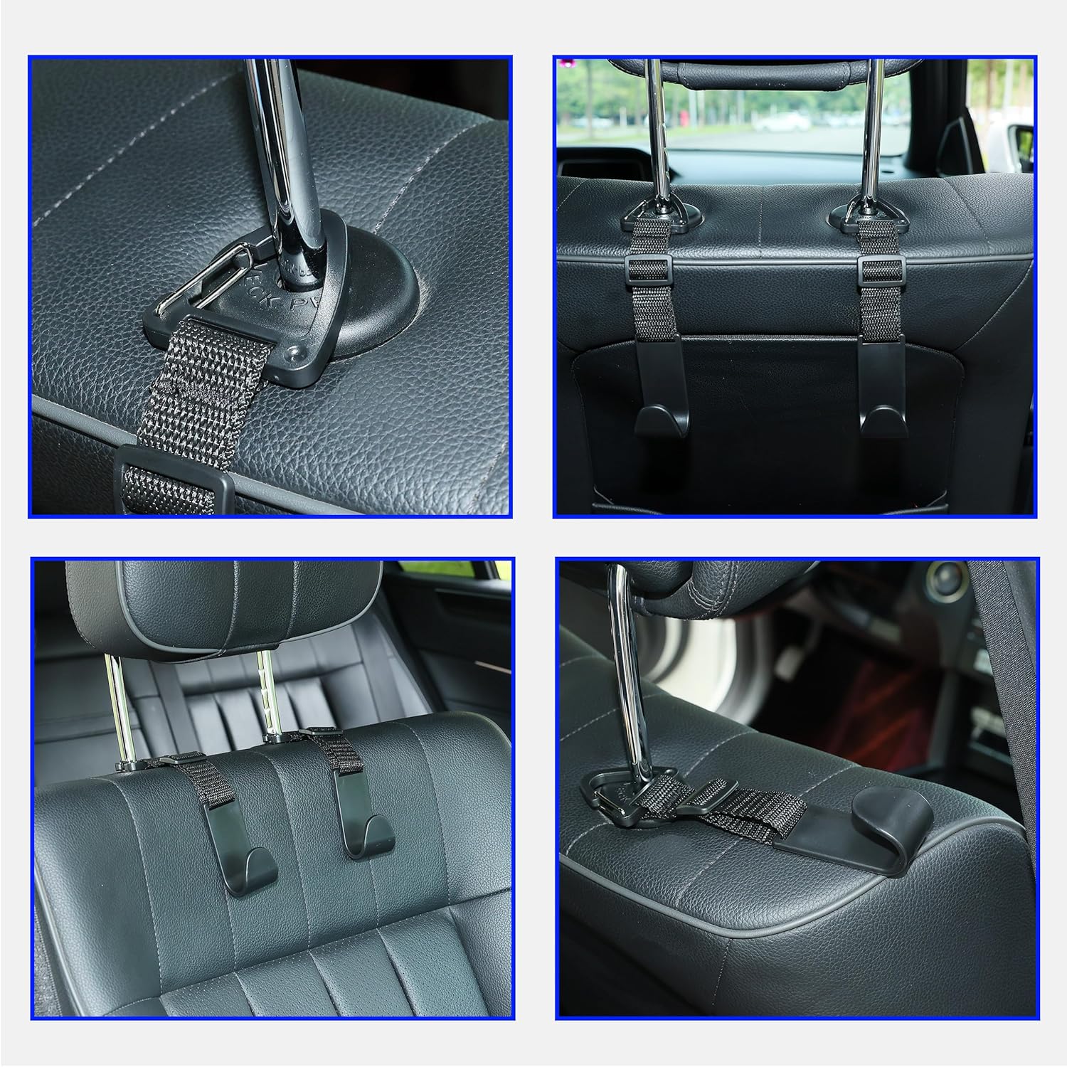 Car Headrest Hooks 4 Pack Black
